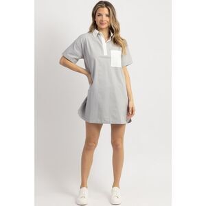 NWT Crescent Gray Contrasting Pocket Front Shirt Mini Dress Size Small